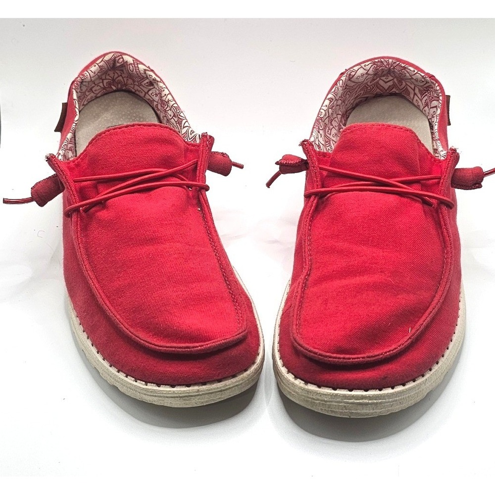 Hey Dude Wendy Loafers Size 8 Red Canvas Slip On Moccasins Shoes